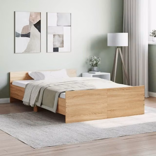 Berkfield Home Small Double Bed Frame with Headboard and Footboard in Sonoma Oak Brown, W/D/H: 120 x 190 cm – 1