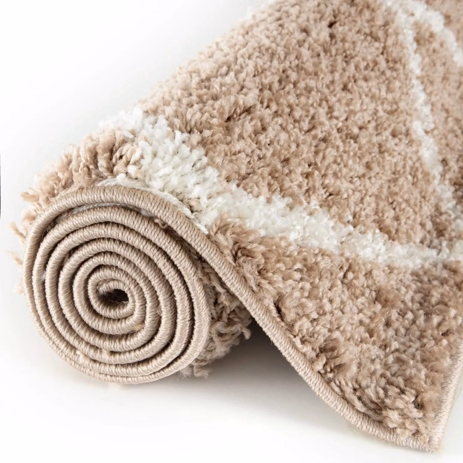 THE RUGS Moroccan Soft High Pile Shaggy Diamond Rug, W: 160 cm, D: 230 cm, Beige – 2