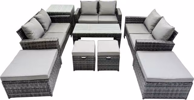 Fimous Outdoor Love Sofa Set with Oblong Coffee Table and 4 Stools in Dark Grey
