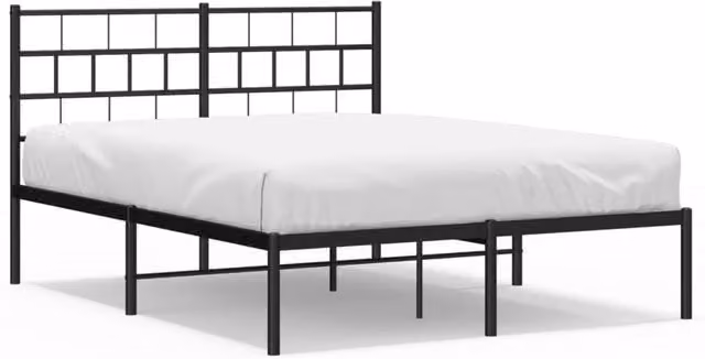 Berkfield Home Metal Bed Frame with Headboard in Black, W/D/H: 140 x 190 cm
