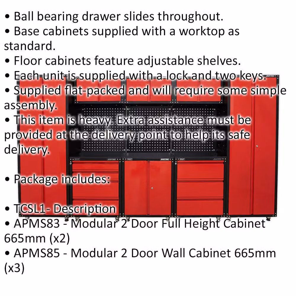 Loops Red and Multicolour Heavy Duty Modular Garage Storage System with Hinged Doors and Internal Shelves and Drawers – 2