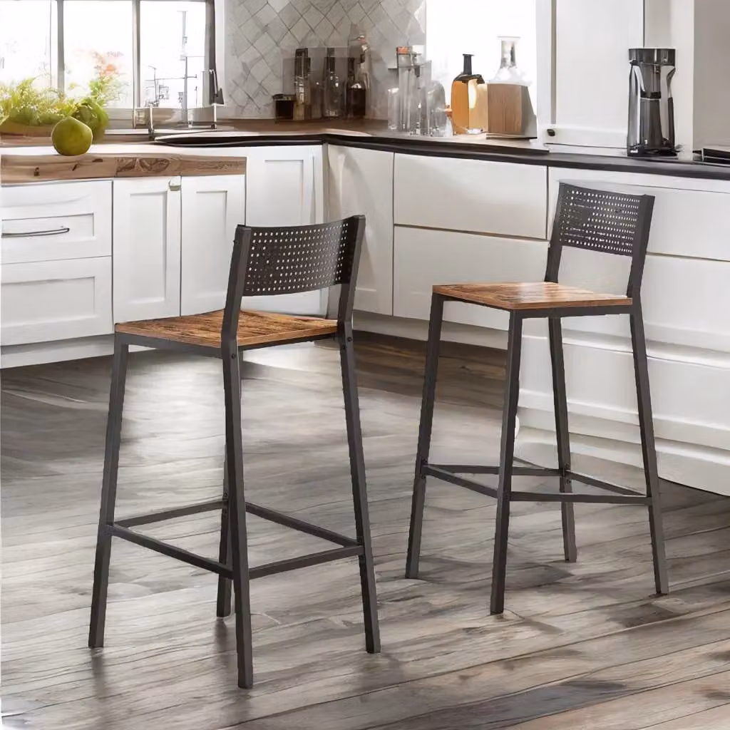 Rafaelo Mobilia Set of 2 Industrial Breakfast Bar Stools with Footrest and Backrest in Brown and Black – 2