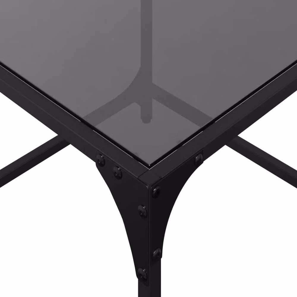 Berkfield Home Modern Square Coffee Table Set with Black Glass Tops and Steel Frame, 2 Pieces, W/D/H: 50 x 50 x 40 cm – 4