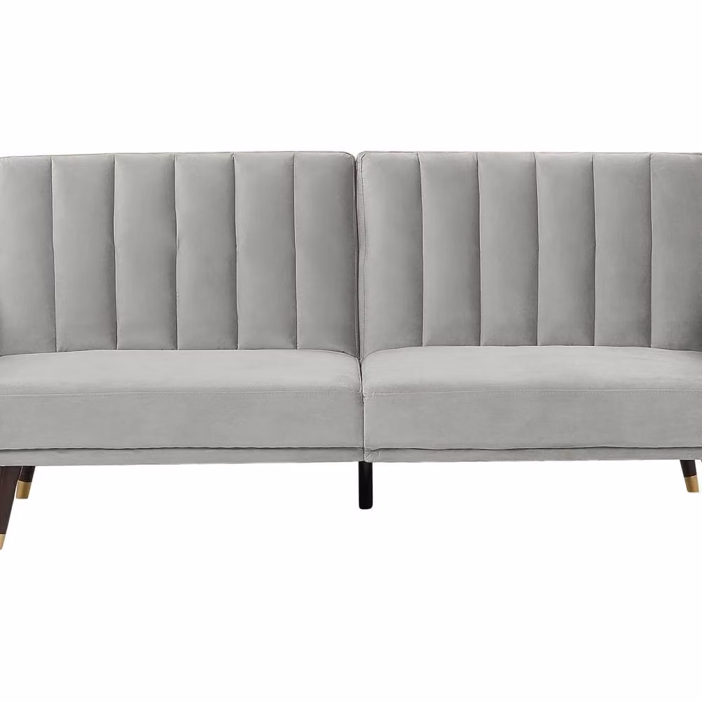 Wyld and Coco Convertible Click Clack Sofa Bed in Light Grey Velvet, W: 212 cm, D: 80 cm, H: 90 cm – 2