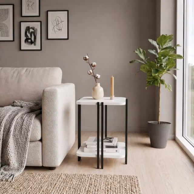 Decortie Notus 2-Tier Square Side Table with Open Shelf in White