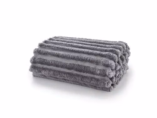 Deyongs Alnwick Dove Grey Ribbed Fleece Throw Blanket, W/D/H: 140 x 180 cm