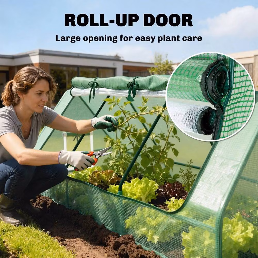 NESTLUNE Portable Small Polytunnel with Mesh Windows, Green, W/D/H: 240 x 90 x 90 cm – 4