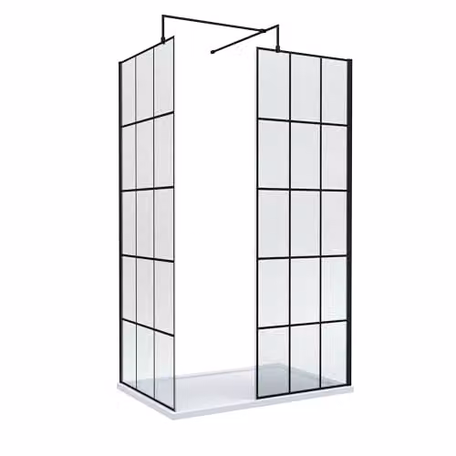 Balterley Wetroom Screen Set with Rectangular Shower Tray and Toughened Safety Glass in Black and White, W/D/H: 195 x 80 x 12 cm