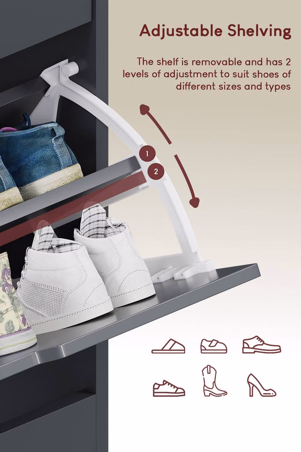 Vida Designs Modern Grey 3 Drawer Shoe Cabinet with Tilting Compartments and Internal Shelves – 4