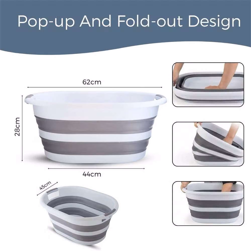 Nordara 40L Extra Large Collapsible Pop Up Laundry Basket with Handles in White, Grey and Multicolour – 2