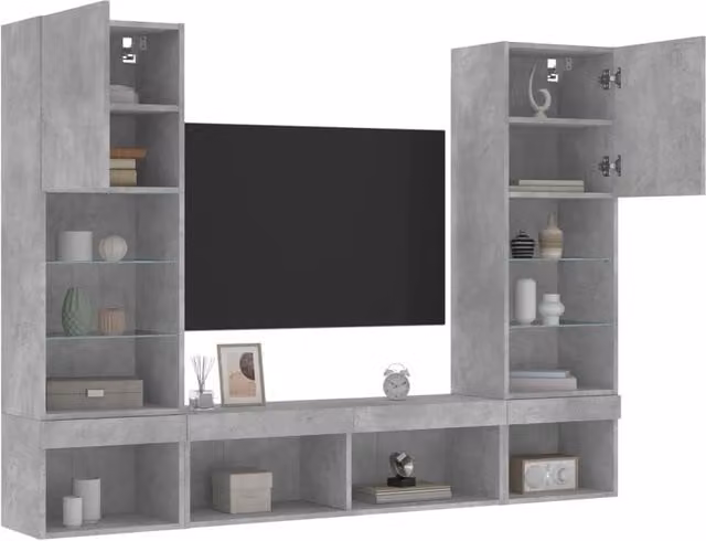 Berkfield Home 5 Piece Modern TV Wall Unit Set with Integrated LED Lighting in Matt Concrete Grey