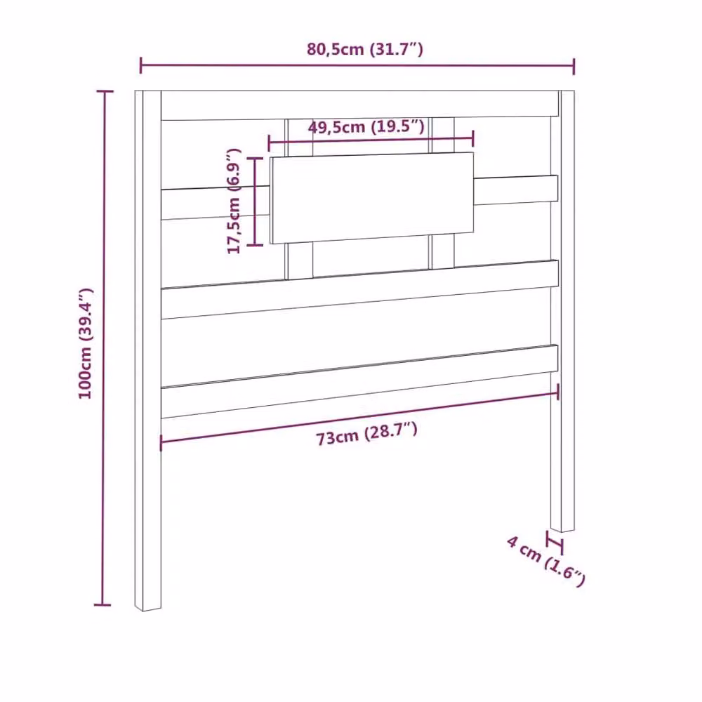Berkfield Home Grey Solid Pine Wood Bed Headboard with Integrated Shelf, W: 80.5 cm, D: 4 cm, H: 100 cm – 4