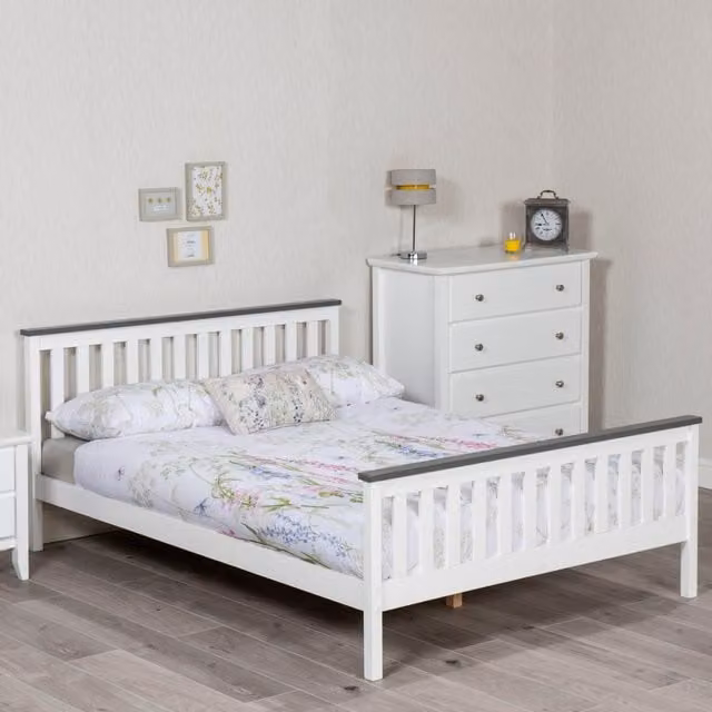 Shanghai Solid Pine Wood Bed Frame in Satin White, Single (90 x 190 cm)