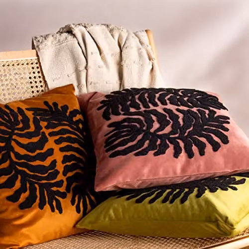 Riva Home Maldive Botanical Velvet Tufted Filled Cushion, Rustic Brown and Pink, W/D/H: 45 x 45 x 45 cm – 6