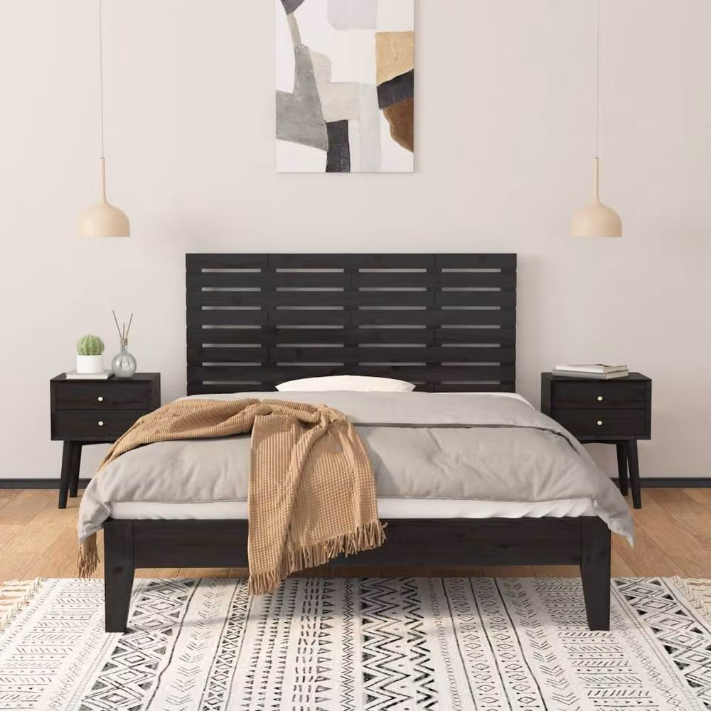 Berkfield Home Black Rustic Solid Wood Pine Wall Mount Headboard, W: 146 cm, D: 3 cm, H: 63 cm – 3