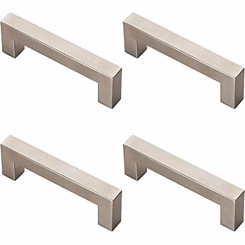 Loops 4 Pack Square Linear Block Pull Handle in Brushed Silver Stainless Steel, W: 110 mm, H: 14 mm, Fixing Centres: 96 mm