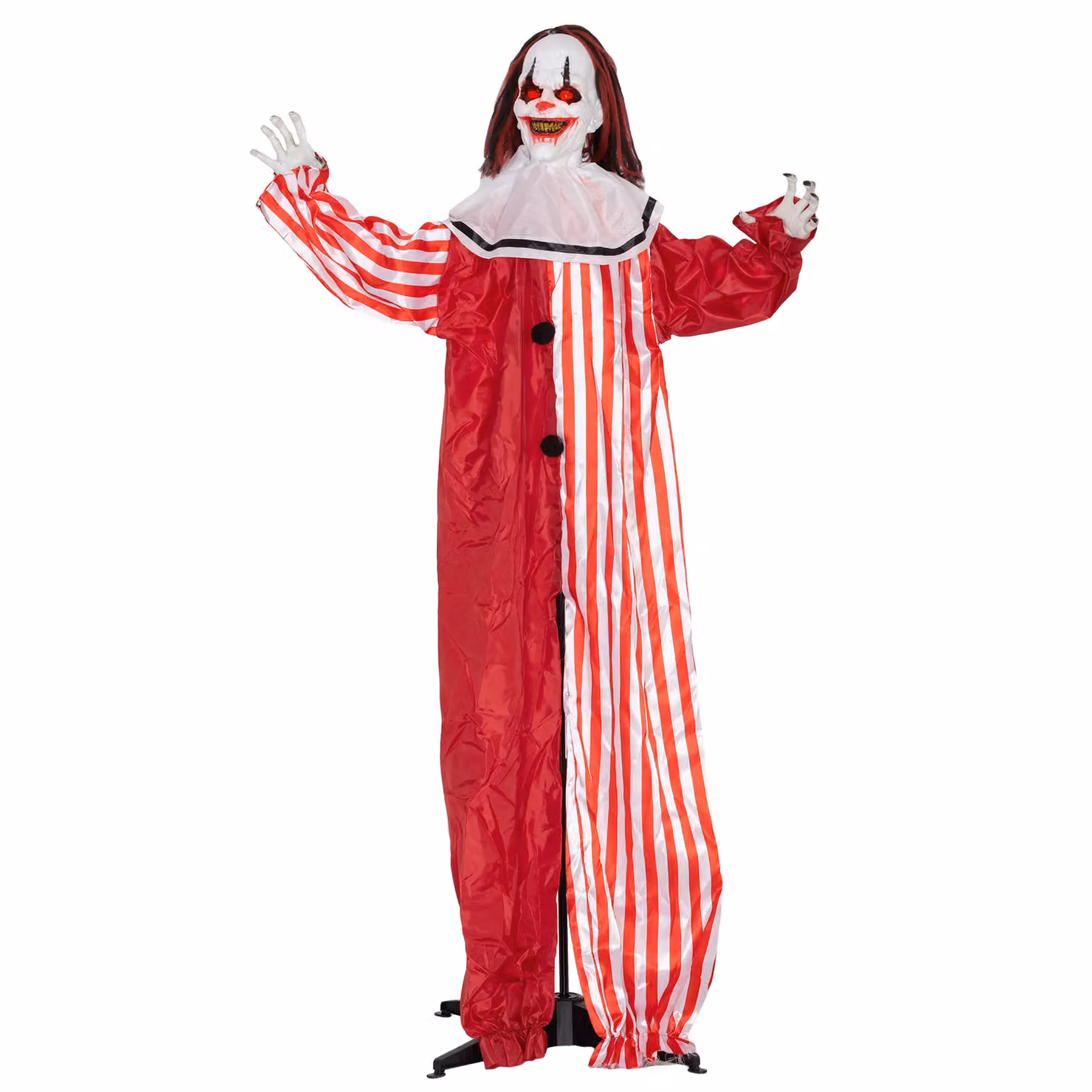 OUTSUNNY Sound Activated Halloween Animatronics Clown with Red Light Up Eyes and Multicolour Striped Textile Details – 2