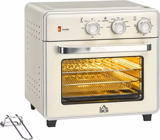 HOMCOM 20L 7-in-1 Convection Toaster Oven with Air Fry, Bake, Toast, Broil and Keep Warm Functions in Beige – 1