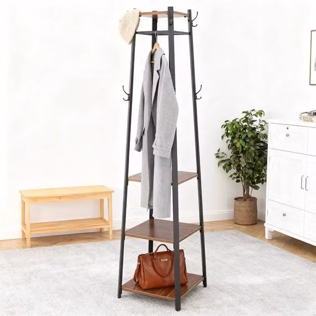 ERGOVEXA 4-Tier Solid Hall Coat Rack and Versatile Garment Storage Shelf in Black and Multicolour – 1