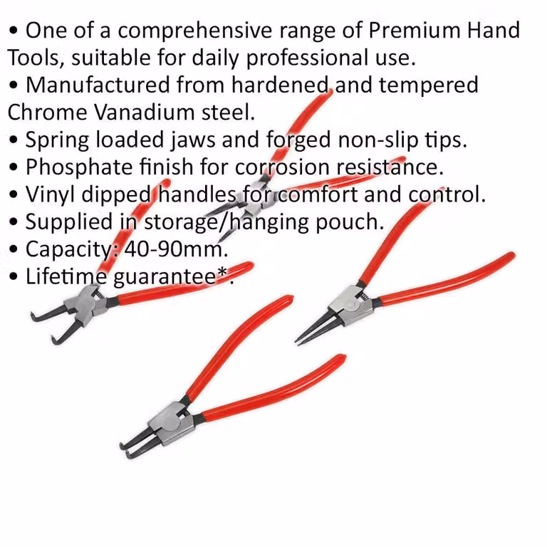 Loops 4 Piece Circlip Pliers Set, 230mm, Internal and External, Red and Multicolour, Chrome Vanadium and Stainless Steel