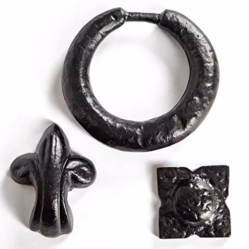 Hammer and Tongs Fleur De Lis Iron Door Knocker in Matt Black, Pack of 2, Height: 14 cm – 3