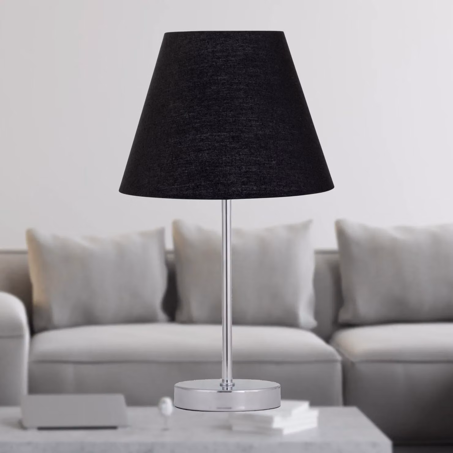 First Choice Lighting Chrome Stick Table Lamp with Black Fabric Shade – 2