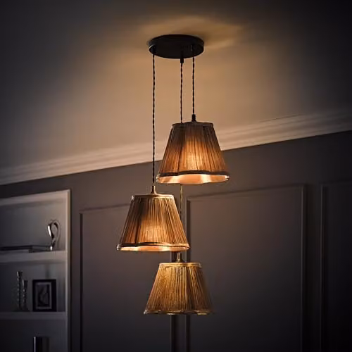 ValueLights Loralei Grey and Black Pleated Faux Silk 3 Drop Cluster Ceiling Light with Included LED Bulbs – 2
