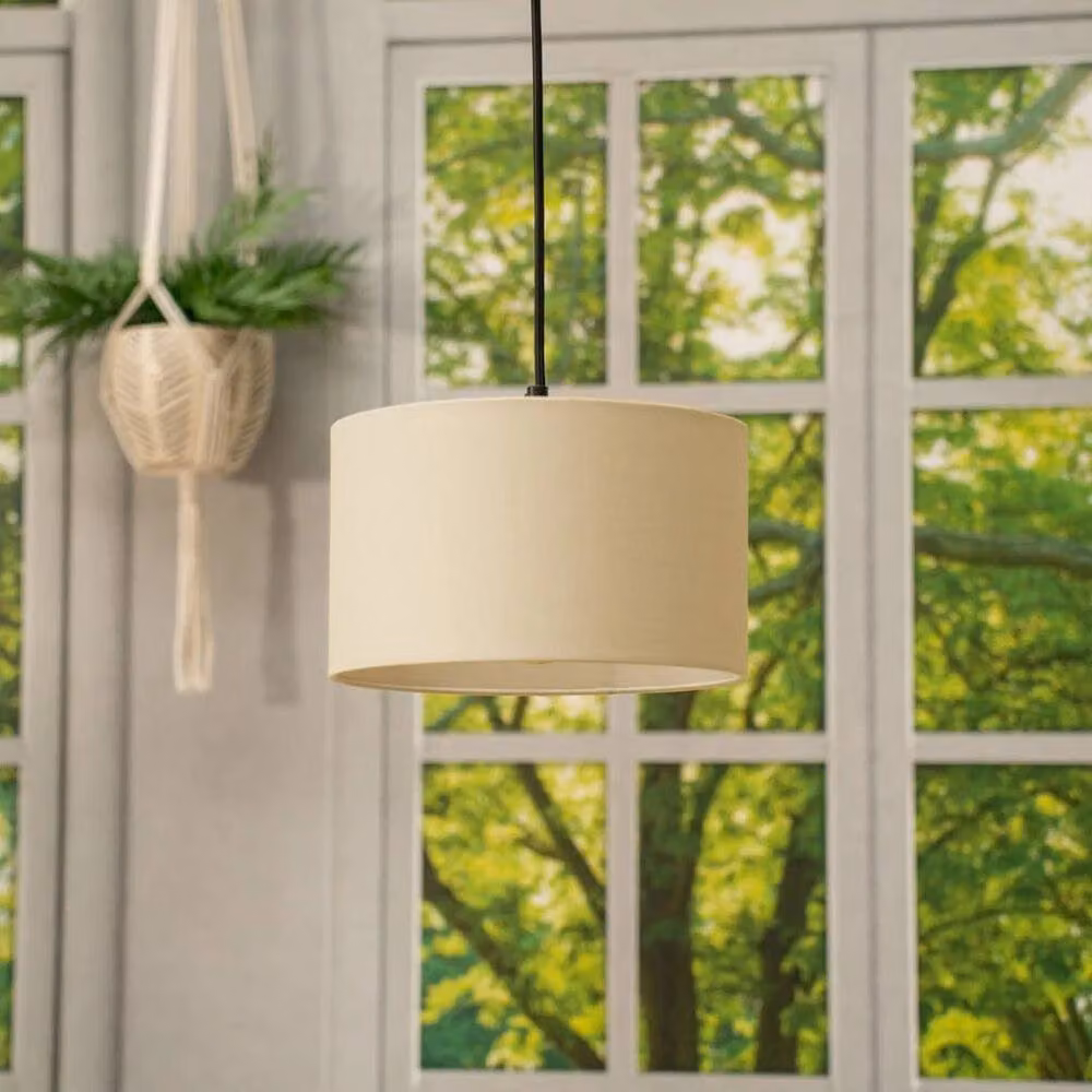 SPETLEK Natural Wood and Fabric Cylinder Pendant Lampshade with Reducer Ring – 2