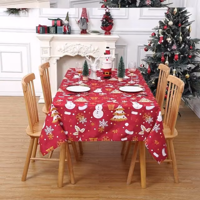 London Boutique Red Waterproof Christmas Polyester Tablecloth, W: 137.16 cm, L: 228.6 cm