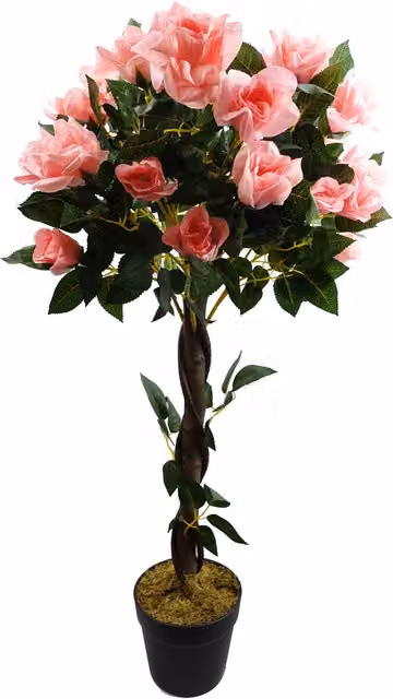 Artificial Pink Rose Tree with Twisted Vine Detail and Leaves for Tabletop Display