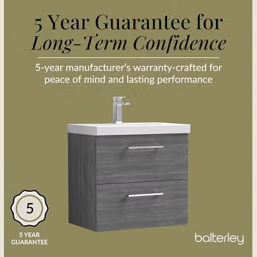 Balterley Wall Hung Bathroom Vanity Unit with Basin and 2 Soft Close Drawers, Woodgrain Anthracite, W: 61.0 cm, D: 39.0 cm, H: 57.9 cm – 4