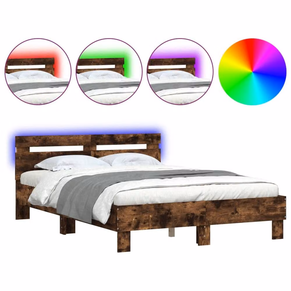 Berkfield Home Durable Small Double Bed Frame with LED Under-Bed Lighting in Smoked Oak Brown, W/D/H: 120 x 200 x 70 cm – 3