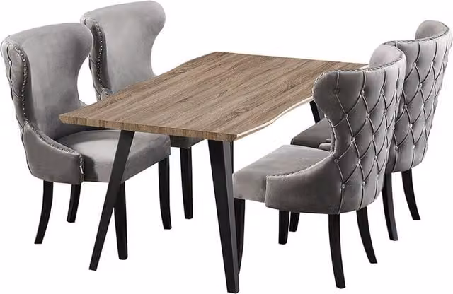 Mayfair Rocco Minimalist Rectangular Dining Set with Table and 4 Chairs in Grey and Black