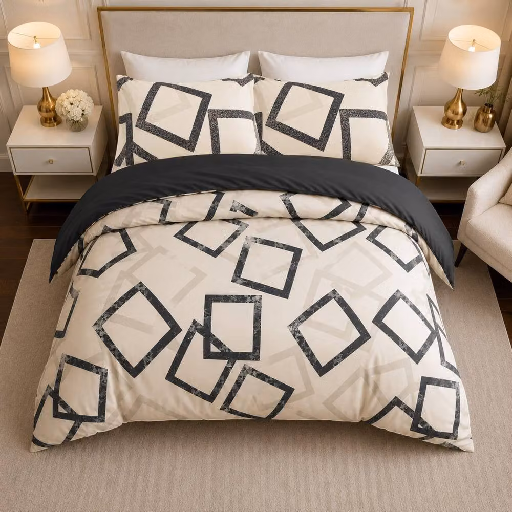 Pamposh Reversible Microfibre Breathable Duvet Cover Set, King Size, Taupe – 3