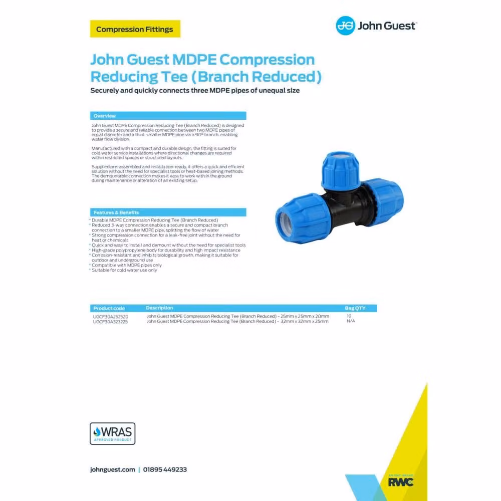 John Guest MDPE Compression Reducing Tee Blue – 2