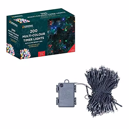 The Christmas Workshop 71160 Multi-Coloured LED Christmas Tree Lights, 200 LEDs, Battery Operated, 8 Light Modes, 19.61 Metres Long – 4