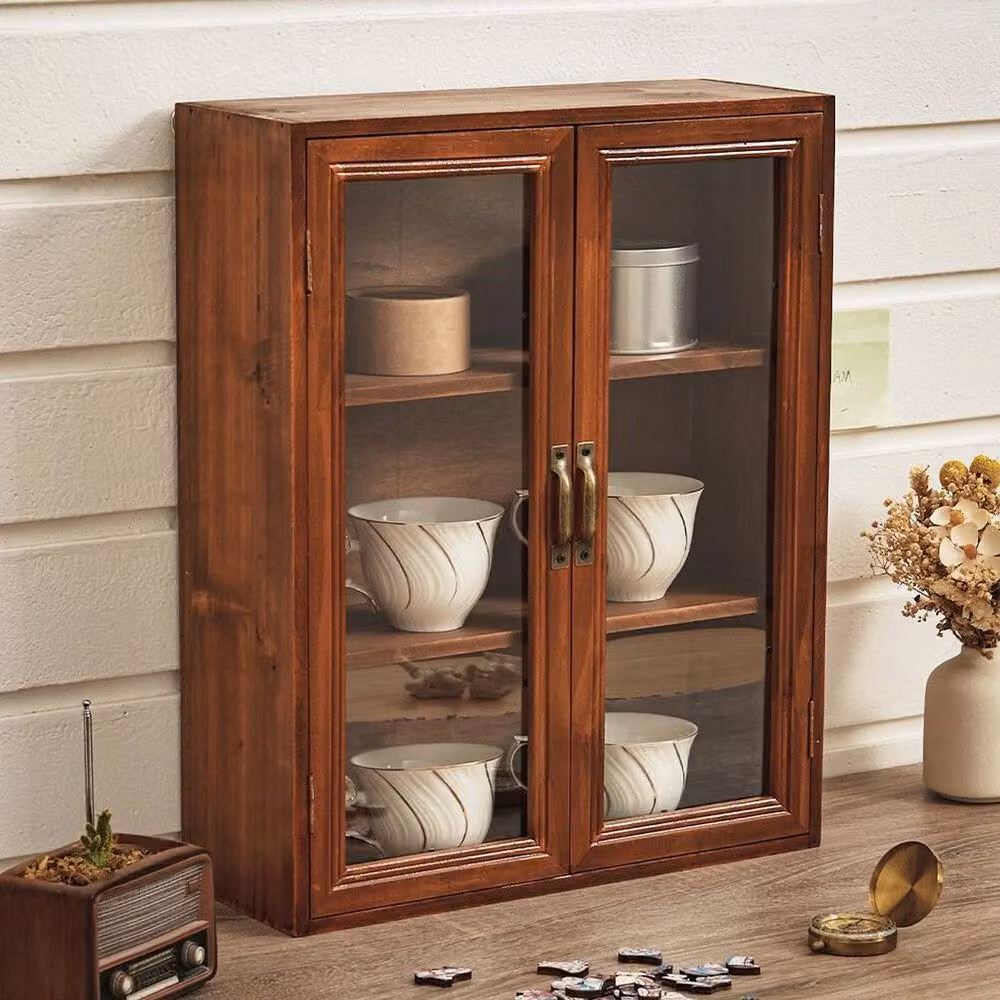 EONLION 3 Tier Wall Mounted Storage Cabinet in Brown with Back Panel – 3