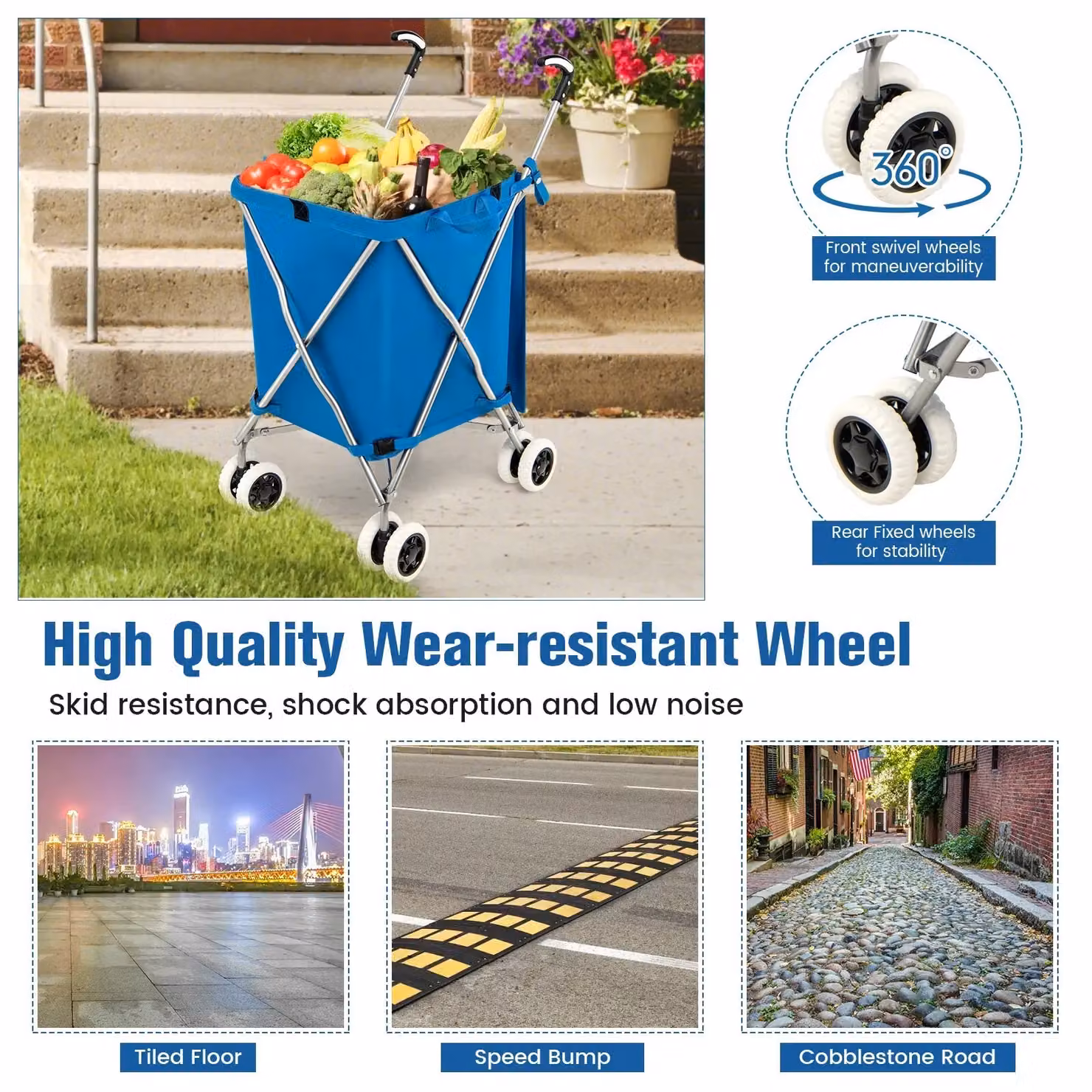 Costway 90L Folding Waterproof Grocery Shopping Cart in Blue – 5