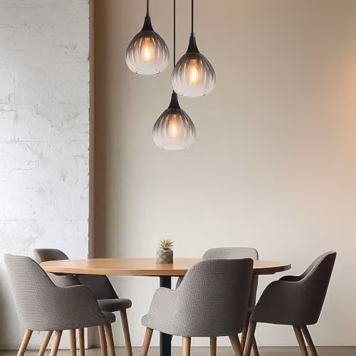 Globo Lighting Modern Pendant Lamp with Transparent Grey Glass and Black Metal, 3x E27, H 120 x W 44 x D 44 cm – 3