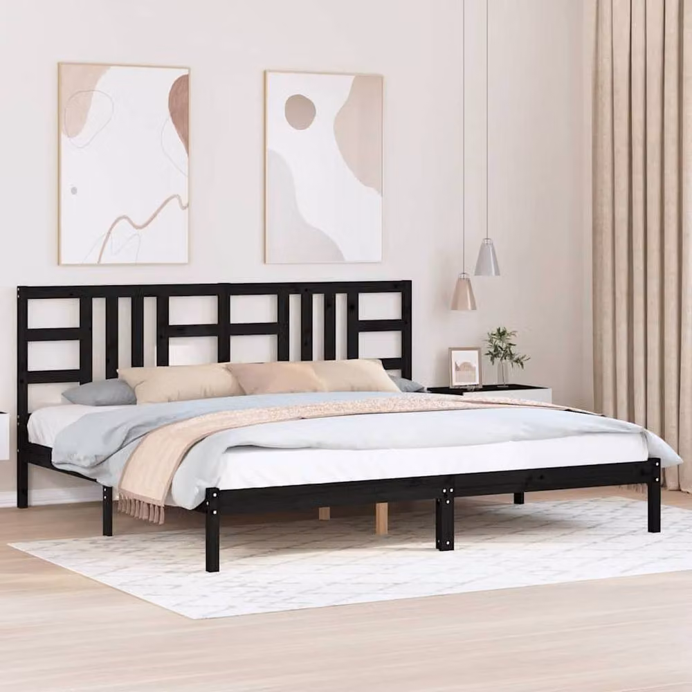 Berkfield Home Beautiful Bed Frame in Black Solid Pine Wood, W/D/H: 200 x 200 x 31 cm – 2