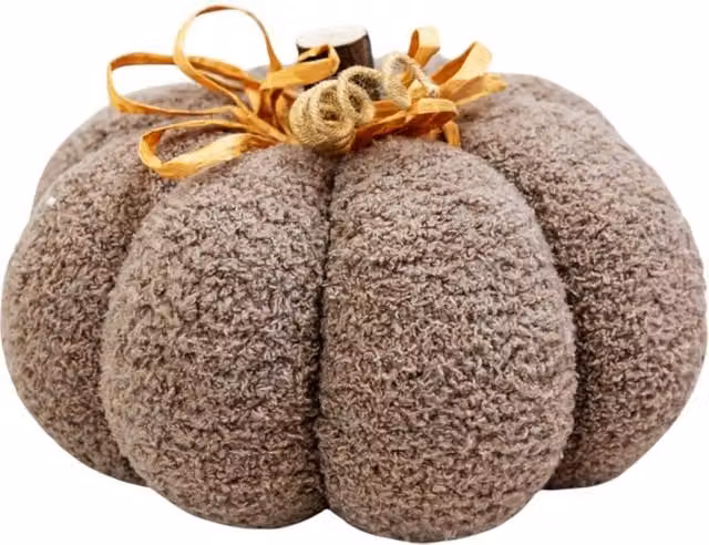 Four Candle Beige Fabric Pumpkin Boucle Tabletop Decoration