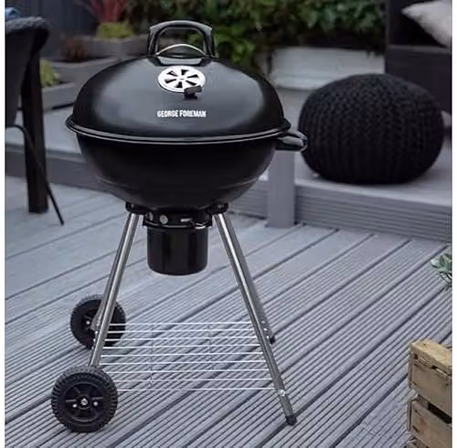 George Foreman Portable Charcoal Kettle BBQ in Black and Silver with Integrated Thermometer and Wheels, W/D/H: 60 x 51 x 90 cm – 2
