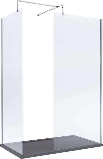 Balterley 8mm Glass Walk-In Wetroom Screen and Slate Grey Tray, Silver and Grey, W: 1400 mm, D: 800 mm – 1