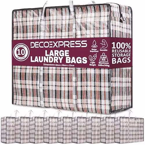 Deco Express Multicolour Reusable Laundry Bags, Pack of 10, 75L, W: 60 cm, D: 50 cm, H: 25 cm