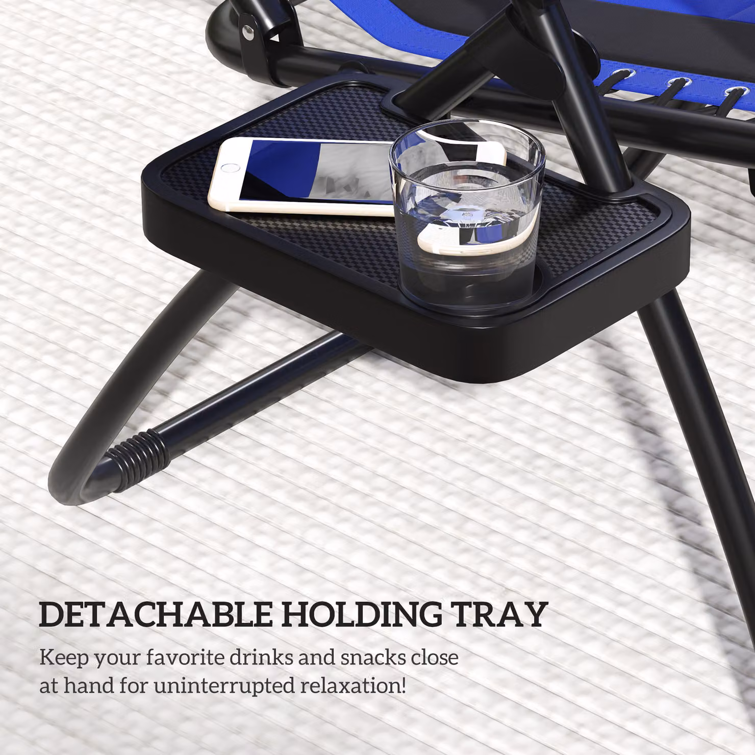 Outsunny Zero Gravity Lounger Chair in Blue with Sun Canopy, Adjustable Headrest, Cup Holders and Side Tray – 7