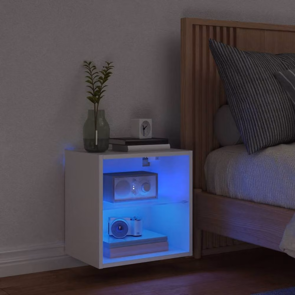 Berkfield Home Wall-mounted Bedside Cabinet with Integrated LED Lights in White – 3