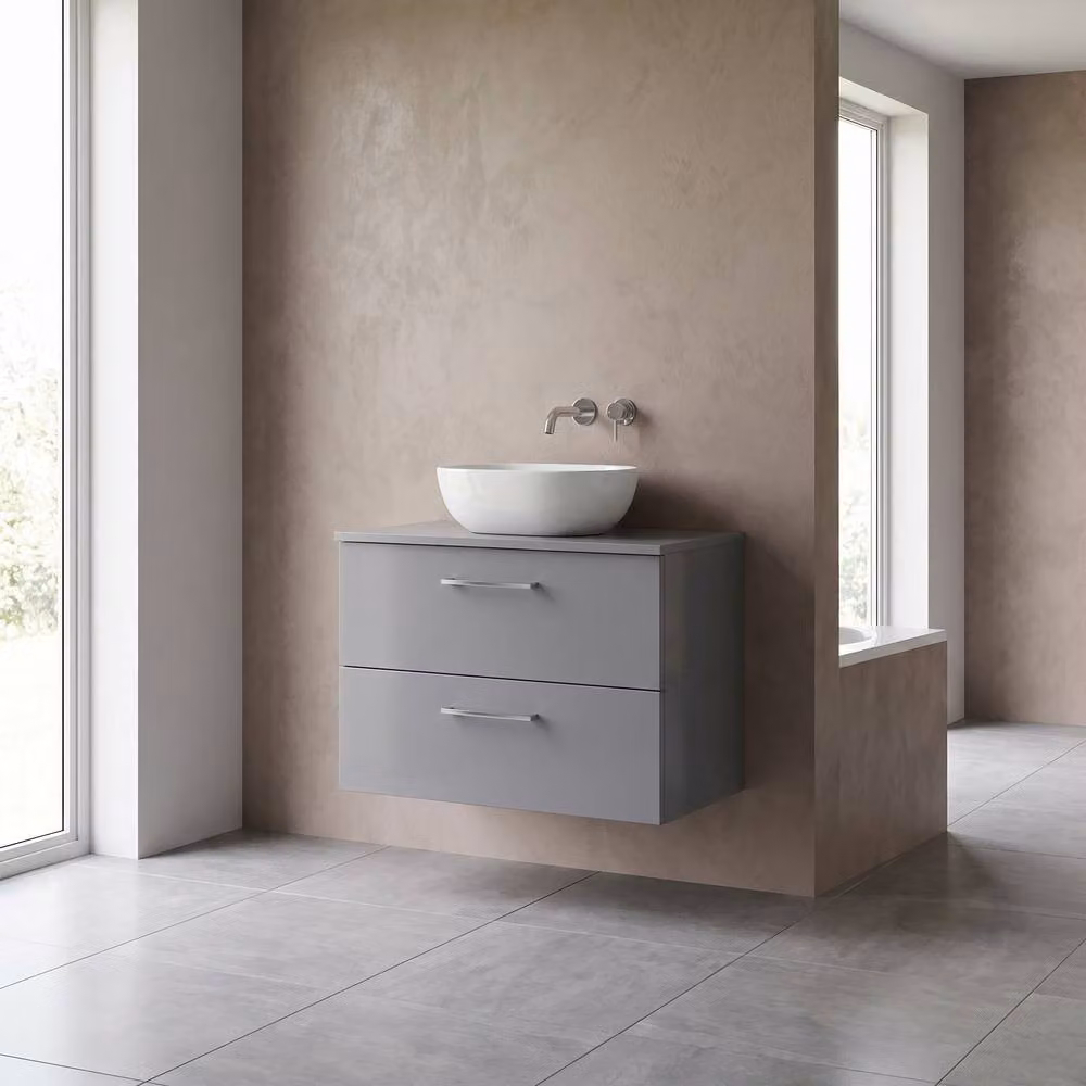 Balterley Level 800mm Wall Hung 2 Drawer Vanity Unit with Worktop in Satin Grey – 2