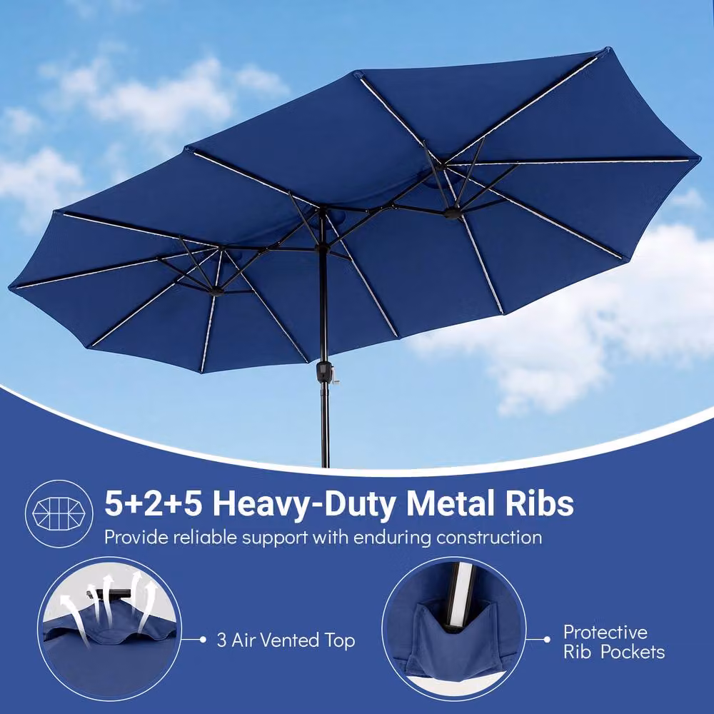 Gymax Blue Double-Sided Large Rectangular Market Parasol Umbrella, W: 457.2 cm x D: 254.0 cm – 8