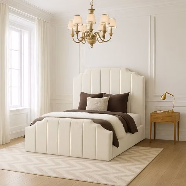 Desire Deco Tower Upholstered Bed Frame in Yellow and White, King Size (180 x 200 cm)