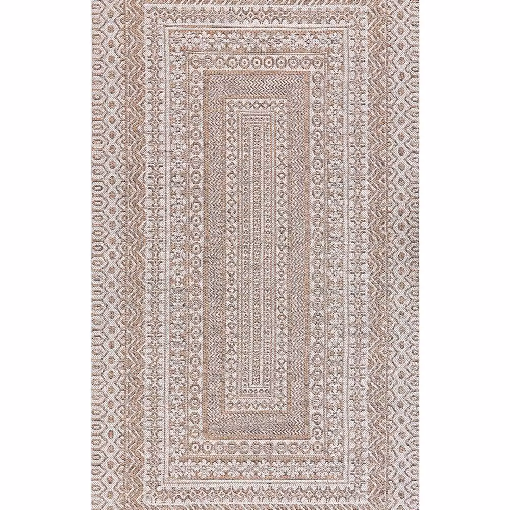 Wyld and Coco Beige and White Jute and Wool Blend Geometric Handwoven Rectangular Rug W: 80 cm, L: 150 cm